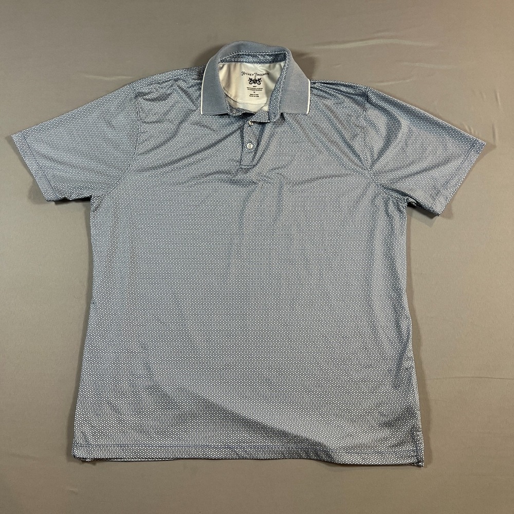 Hickey Freeman Performance Polo Shirt Mens XL Blue Geometric Print Short Sleeve